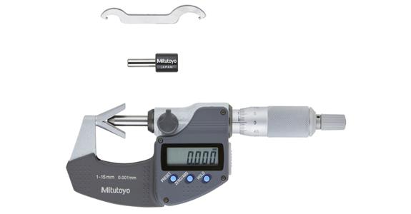 Dig. micrometer 25-40 mm, f. test speciments in 3 pieces, data output