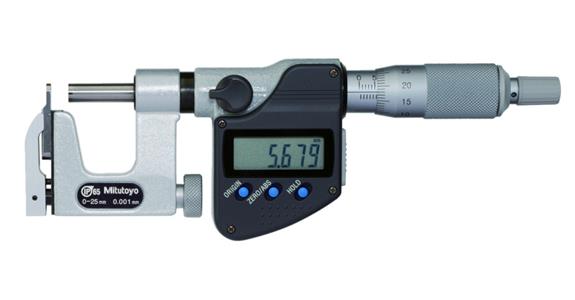 IP65 dig. micrometer 0-25 mm, w. interchangeable meas. anvil