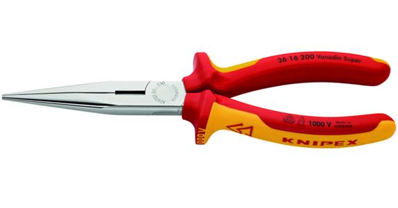 Szczypce półokr. KNIPEX VDE 200 mm, proste, chrom. główka, z uchw. 2-częściowym