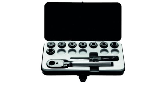 Square universal ratchet set 8 pieces 3.4-11 mm in box