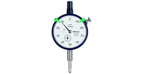 Messuhr metrisch 10 mm, 0,01mm, mit flacher Rückwand, Skalent. gegen Uhrzeigers.