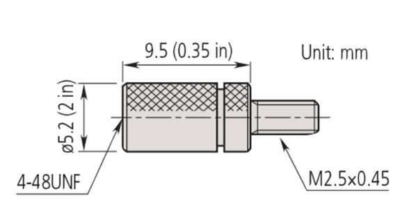 Gauge slide adapter for dial gauges, 4-48 UNF to M2.5x0.45, 9.5 mm, steel