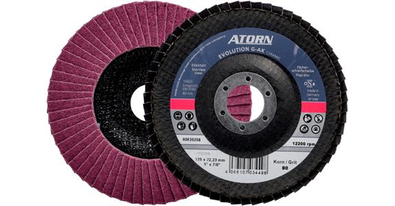 ATORN abrasive flaps EVOLUTION 125x22.2 mm G80 cer. abr. gr. fibreglass backing