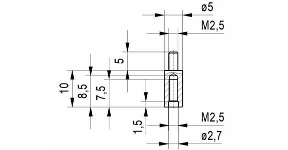 Extension no.16A for dial gauges and precision pointers A thr. M2.5 10 mm long