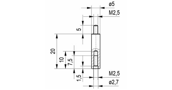 Extension no.16B for dial gauges and precision pointers A thr. M2.5 20 mm long