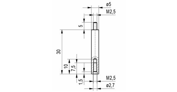 Extension no.16C for dial gauges and precision pointers A thr. M2.5 30 mm long