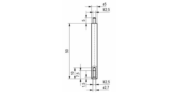 Extension no.16D for dial gauges and precision pointers A thr. M2.5 50 mm long