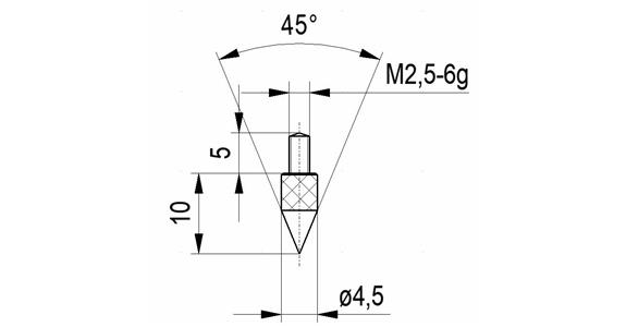 Sharp probe no. 1 for dial gauges and precision pointers A thr. M2.5 45°