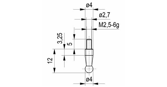 Ball probe no. 8B f. dial gauges + precis. pointers conn. thr. M2.5 4.0 mm dia.