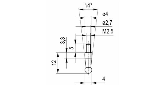 Ball probe no.8D f. dial gauges a. precis. point. connec.thr. M2.5 HM ins. 4 mm