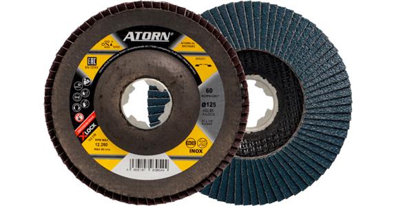 ATORN ściernica talerzowo-płatkowa X-LOCK, śr. 125 mm, cyrkon, ziarno 60, skośna
