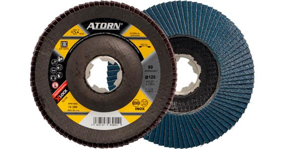 ATORN ściernica talerzowo-płatkowa X-LOCK, śr. 125 mm, cyrkon, ziarno 80, skośna
