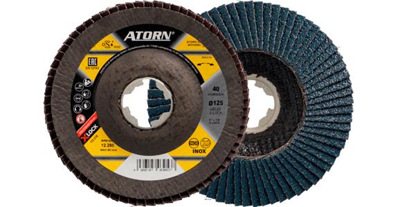 ATORN ściernica talerzowo-płatkowa X-LOCK, śr. 125 mm, cyrkon, ziarno 40, skośna