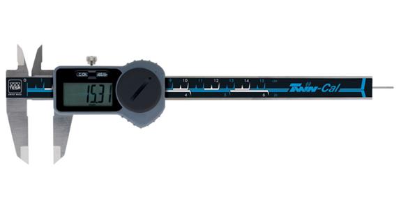 Suwmiarka elektroniczna TESA. 150 mm, 0,01 mm, TWIN-CAL, IP40, kąt., pręt głęb.