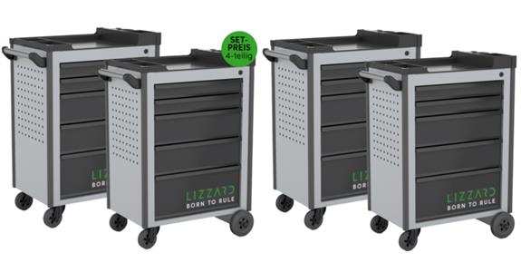 LIZZARD Werkzeugwagen 5 Schubladen RAL 7035/7016 4er-Set