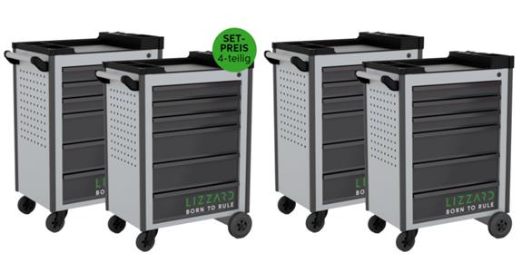 LIZZARD Werkzeugwagen 6 Schubladen RAL 7035/7016 4er-Set