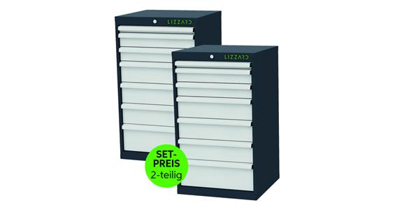 LIZZARD Schubladenschrank 7 Schubladen B600xT575xH1020 mm RAL7016/7035 2er-Set