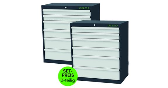 LIZZARD Schubladenschrank 6 Schubladen B900xT575xH1020mm RAL7016/7035 2er-Set