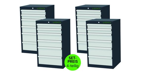 LIZZARD Schubladenschrank 6 Schubladen B600xT575xH1020 mm RAL7016/7035 4er-Set
