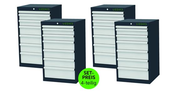 LIZZARD Schubladenschrank 7 Schubladen B600xT575xH1020 mm RAL7016/7035 4er-Set
