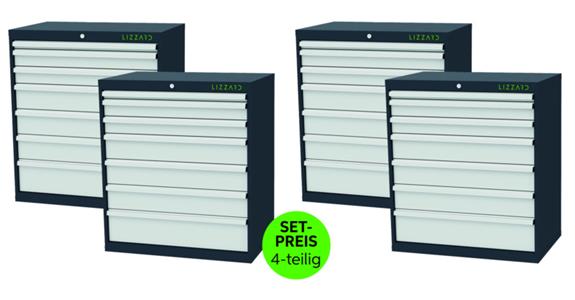 LIZZARD Schubladenschrank 7 Schubladen B900xT575xH1020mm RAL7016/7035 4er-Set