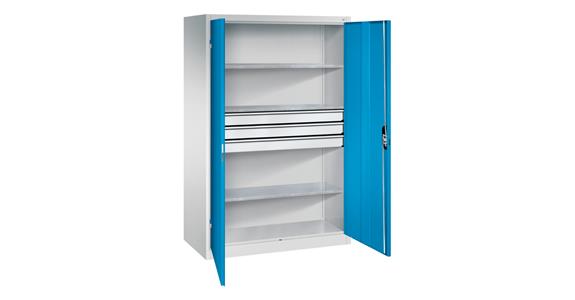 Large tool cabinet 1950x1200x600 RAL7035/5012, drawer block, centre