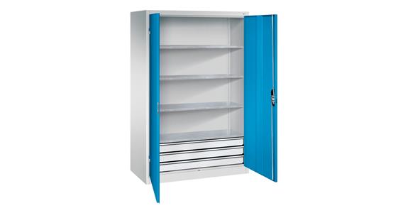 Large tool cabinet 1950x1200x600 RAL7035/5012, drawer block, bottom