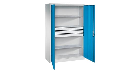Large tool cabinet 1950x1200x500 RAL7035/5012, drawer block, centre