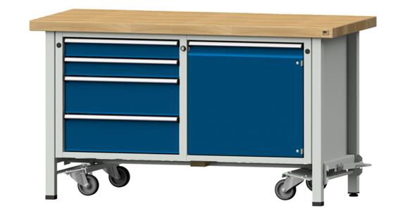 Kastenwerkbank mobil 1500x700x850mm 4x Schubladen 1x Tür BMP 7035/5010