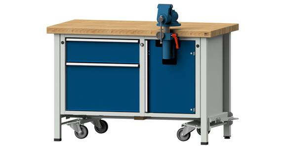 Montagewerkbank fahrbar 2 Schubladen B1270xT700xH850 mm RAL7035/5010