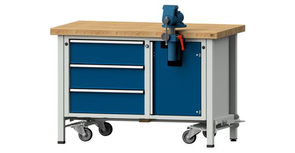 Montagewerkbank fahrbar 3 Schubladen B1270xT700xH850 mm RAL7035/5010