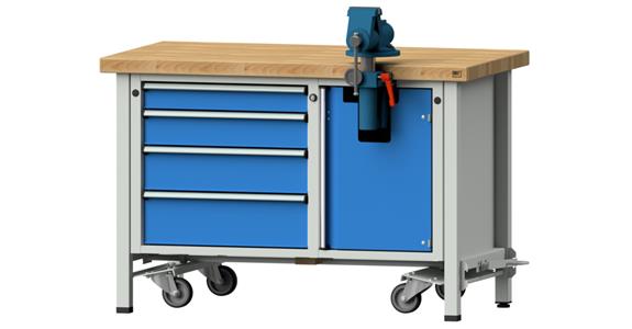 Montagewerkbank fahrbar 4 Schubladen B1270xT700xH850 mm RAL7035/5012