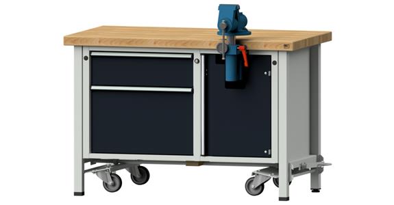 Montagewerkbank fahrbar 2 Schubladen B1270xT700xH850 mm RAL7035/7016