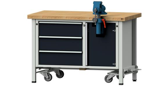 Montagewerkbank fahrbar 3 Schubladen B1270xT700xH850 mm RAL7035/7016