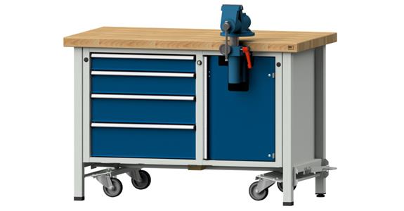 Montagewerkbank fahrbar 4 Schubladen B1270xT700xH850 mm RAL7035/5010