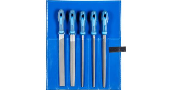 Set of flat hand engineer's files with handle, 5 pieces, L=250mm, German cut 1