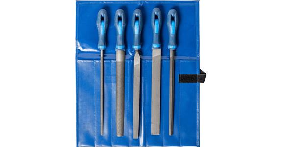 Set of flat hand engineer's files with handle, 5 pieces, L=250mm, German cut 3