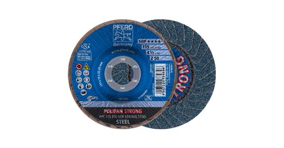 Fächerschleifscheibe POLIFAN STRONG SGP STEEL konisch PFC 115x22,23 mm Z50