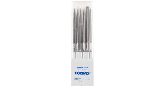 Prec. needle files set, 12 pieces, medium grit, in box, L=140 mm, Swiss cut 1