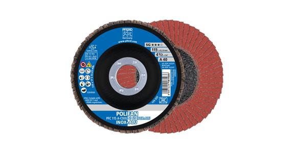 Lamella flap disc, tapered, power line A-COOL SG INOX+ALU dia. 115 mm grain 40