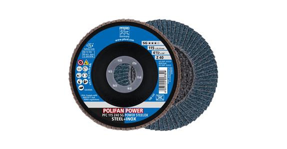 Lamella flap disc Z SG POWER STEELOX, dia. 115 mm, alumina zirconia, 40 grit