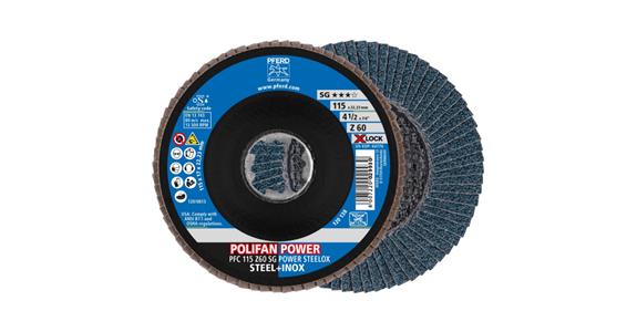 Fächerschleifscheibe POLIFAN POWER SG STEELOX  konisch PFC 115 mm Z60 X-LOCK
