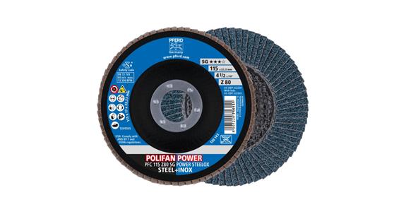 Lamella flap disc Z SG POWER STEELOX, dia. 115 mm, alumina zirconia, 80 grit