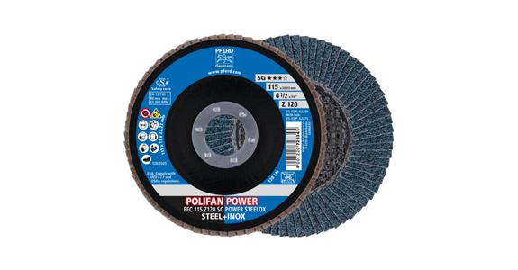 Lamella flap disc Z SG POWER STEELOX, dia. 115 mm, alumina zirconia, 120 grit