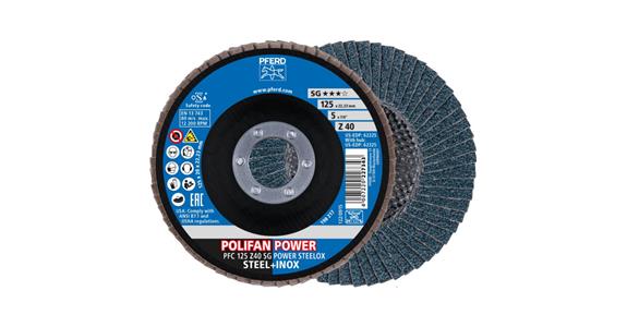 Lamella flap disc Z SG POWER STEELOX, dia. 125 mm, alumina zirconia, 40 grit