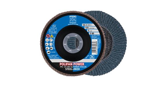 Lamella flap disc Z SG POWER STEELOX, dia. 125 mm, alumina zirconia, 80 grit