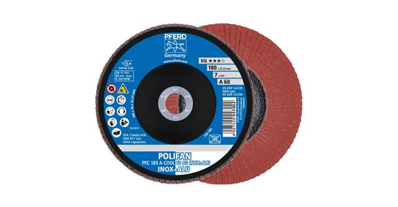 Fächerschleifscheibe POLIFAN A-COOL SG INOX+ALU konisch PFC 180x22,23 mm K60