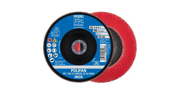 Fächerschleifscheibe POLIFAN CO-FREEZE SG INOX konisch PFC 180x22,23 mm K36
